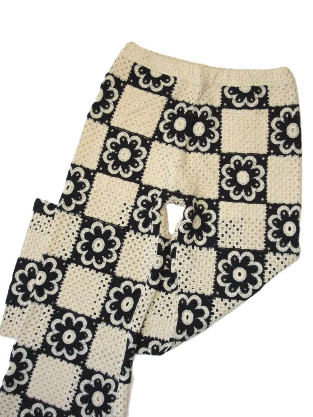 NWT SANDRO Nadav in Beige Black Floral Crochet Wide Leg Pants 40 / US 8 - Picture 6 of 11